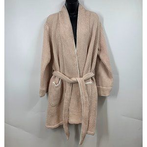 Boll & Branch Womens Blush Pink Waffle Knit Tie Belt Organic Cotton Robe Size M